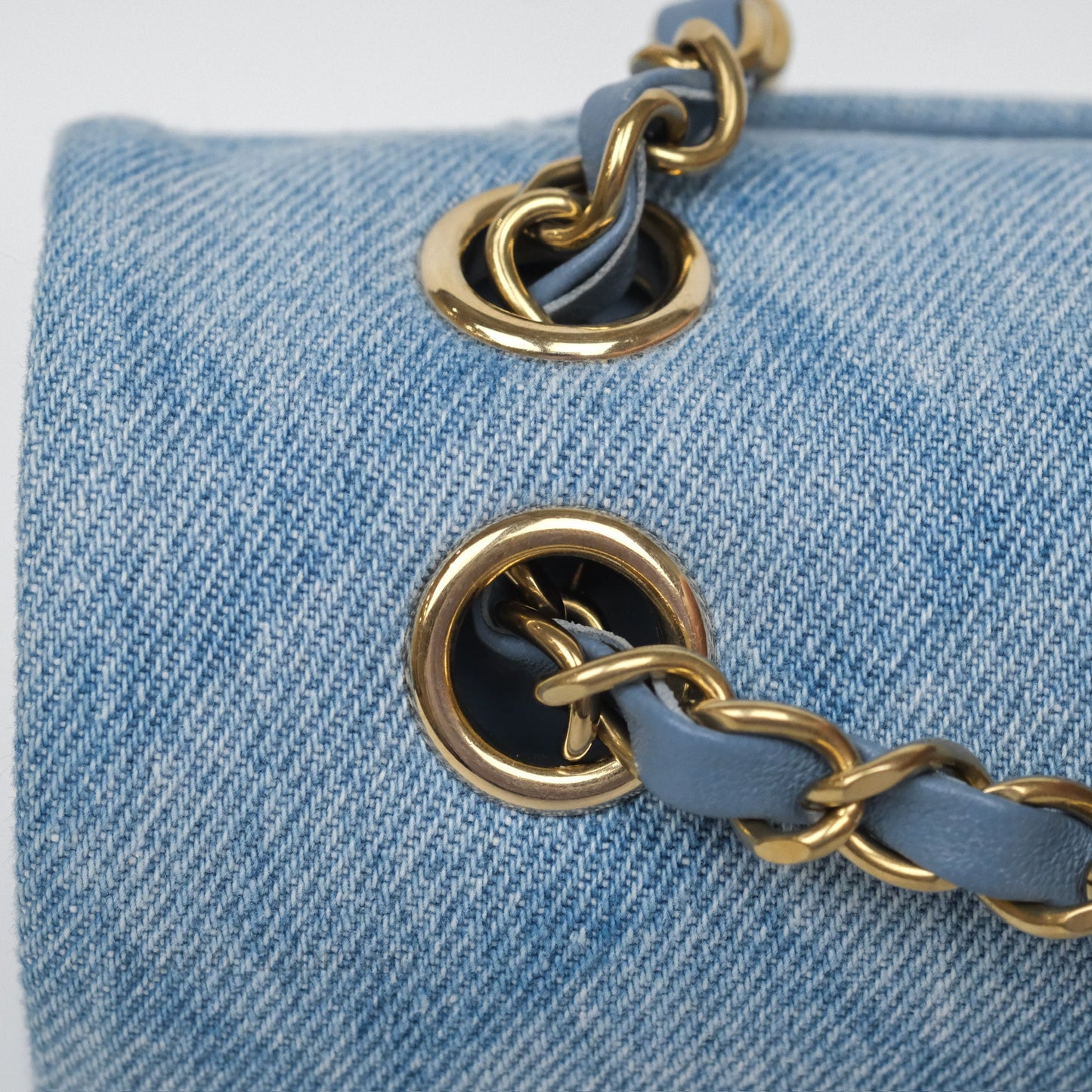Chanel Quilted Small Double Flap Blue Printed Denim Gold Hardware