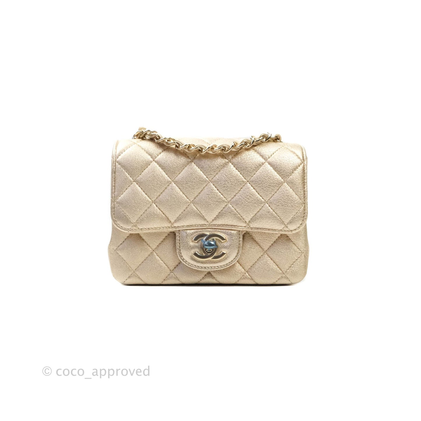 Chanel Classic Quilted Mini Square Gold Lambskin Gold Hardware 21P