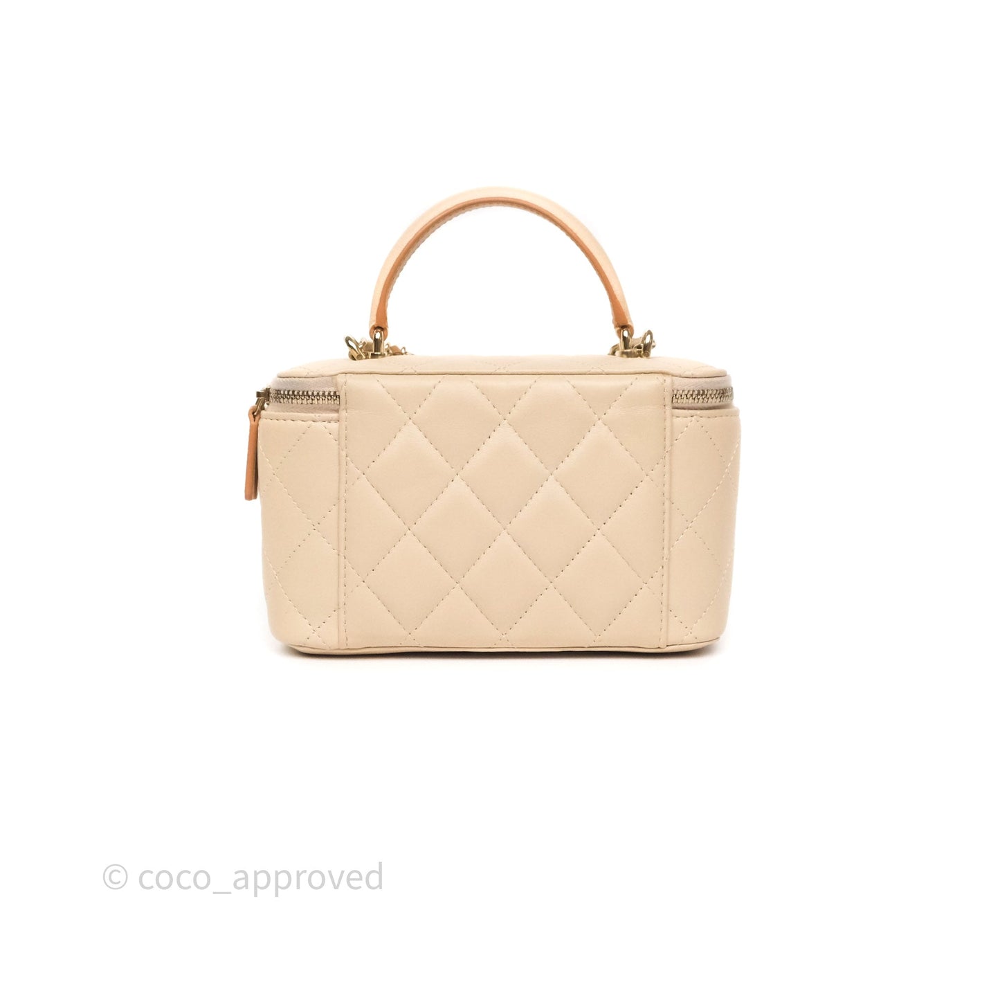Chanel Vanity Rectangular Top Handle Ecru/Beige Lambskin Gold Hardware 23P