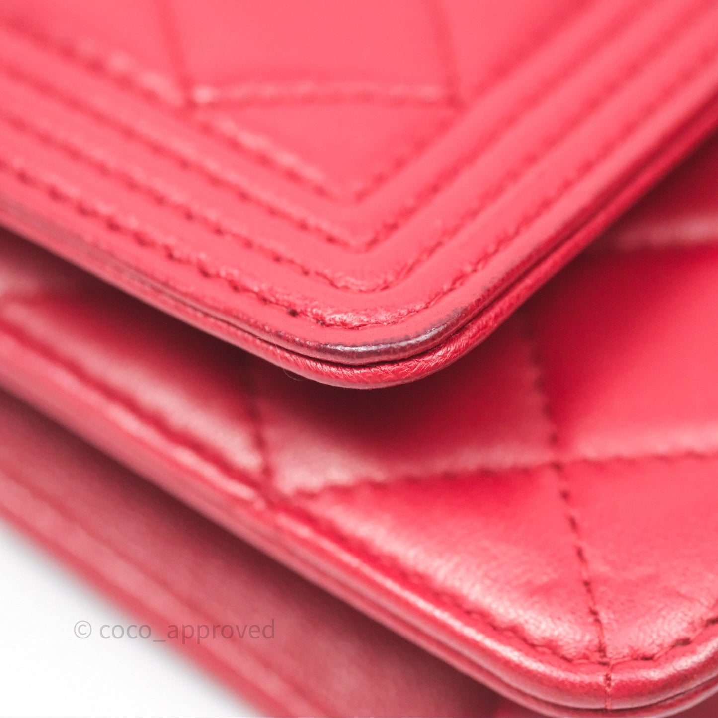 Chanel Boy Wallet on Chain WOC Red Lambskin Ruthenium Hardware
