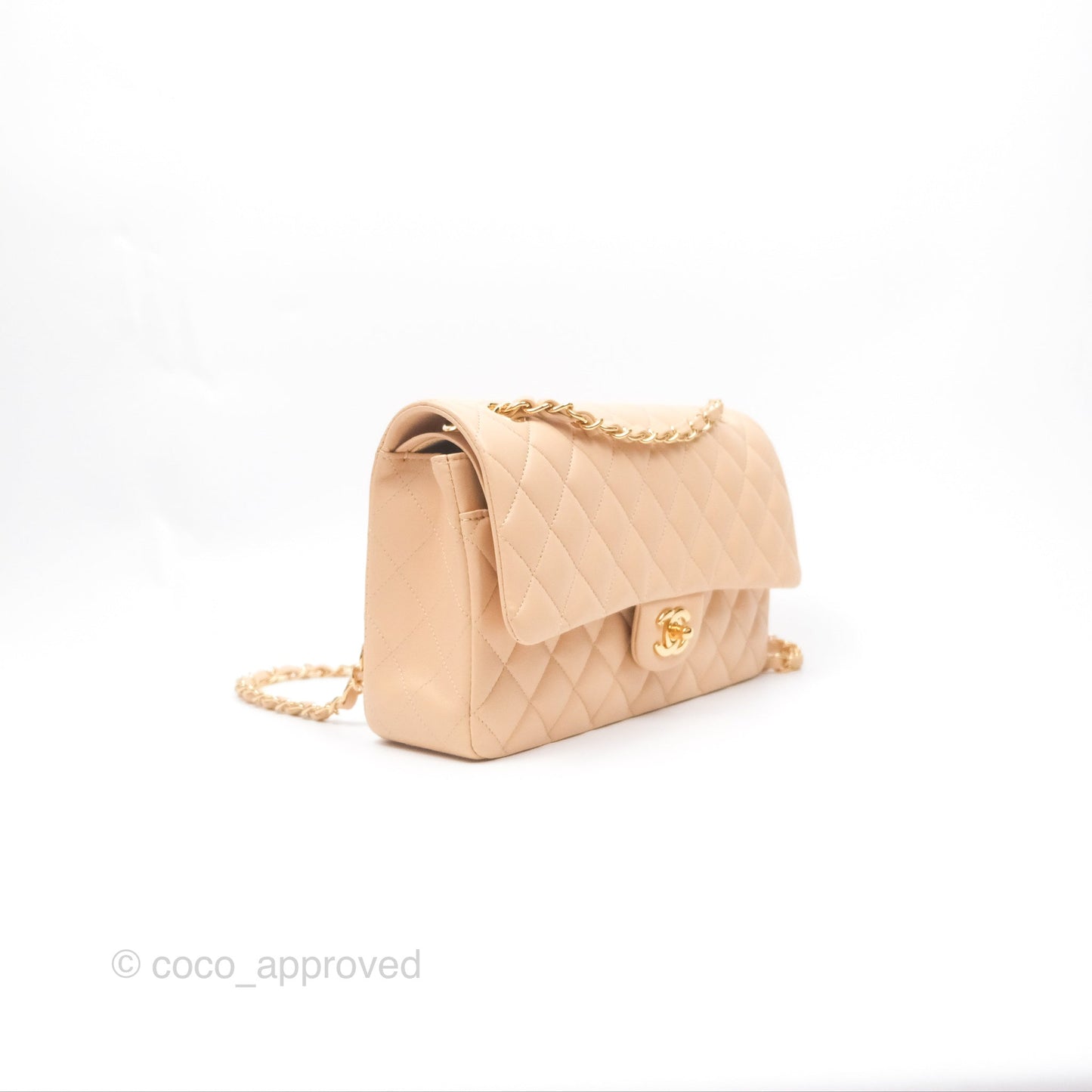 Chanel Classic M/L Medium Flap Quilted Beige Lambskin Gold Hardware