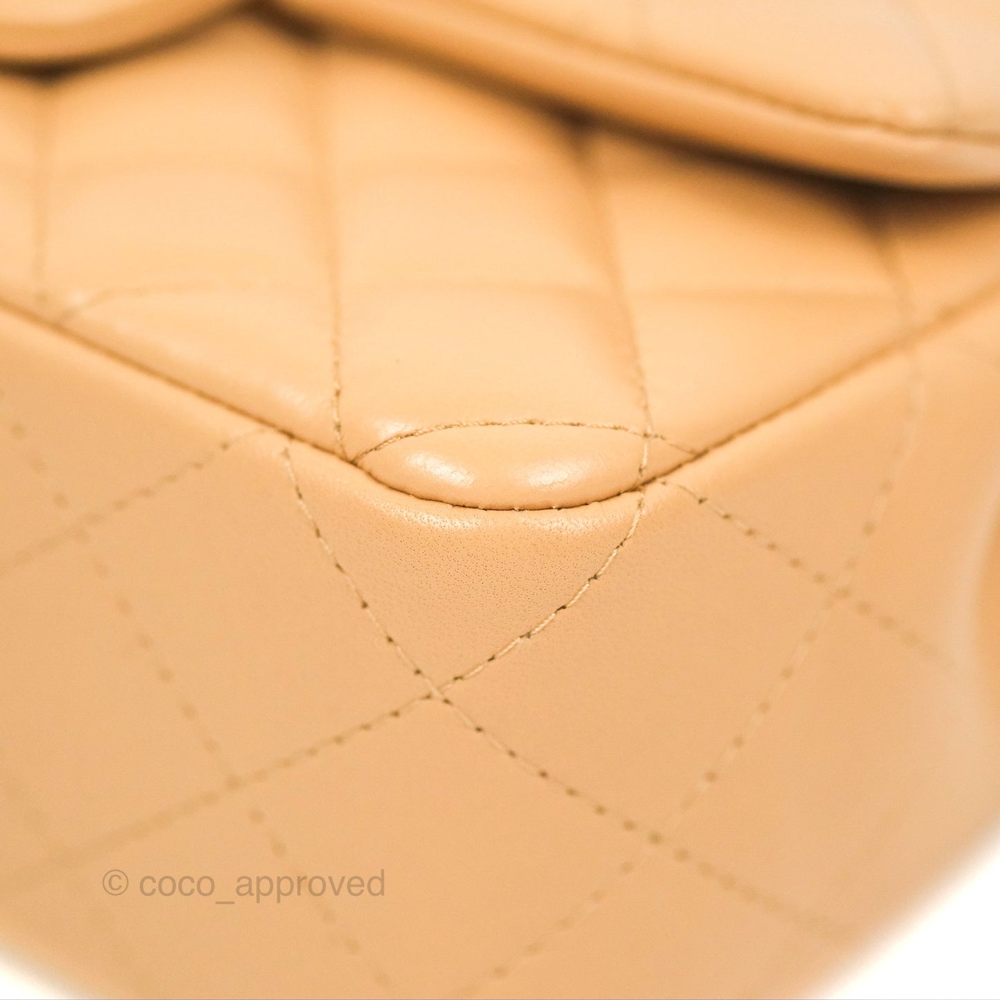 Chanel Quilted Mini Rectangular Flap Beige Lambskin Gold Hardware