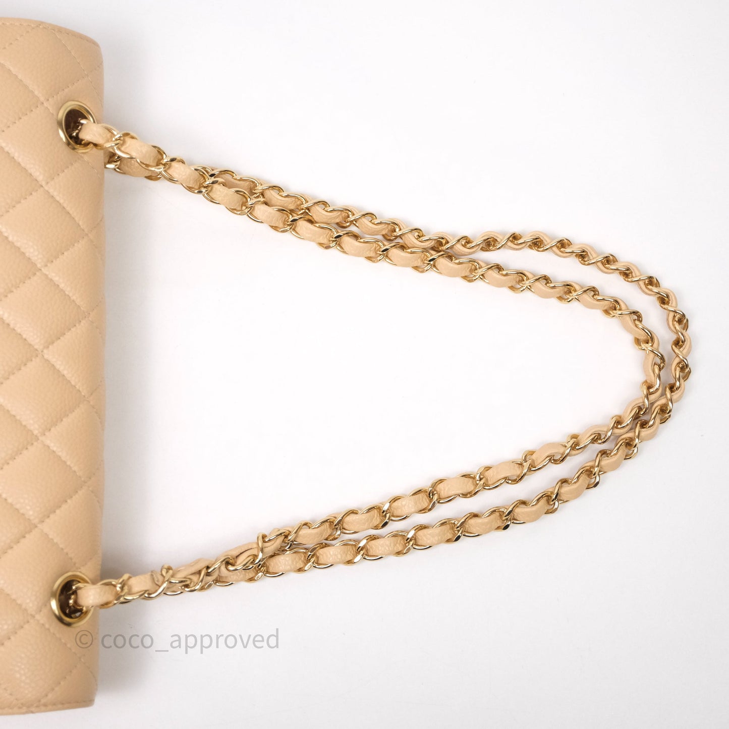 Chanel Classic M/L Medium Flap Quilted Beige Caviar Gold Hardware