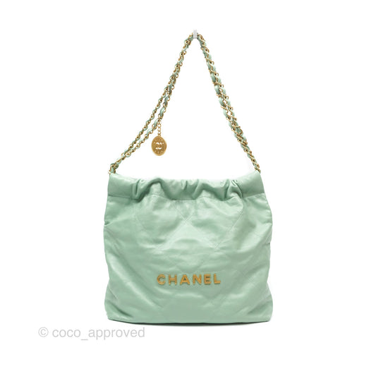 Chanel 22 Small Mint Green Shiny Aged Calfskin Aged Gold Hardware