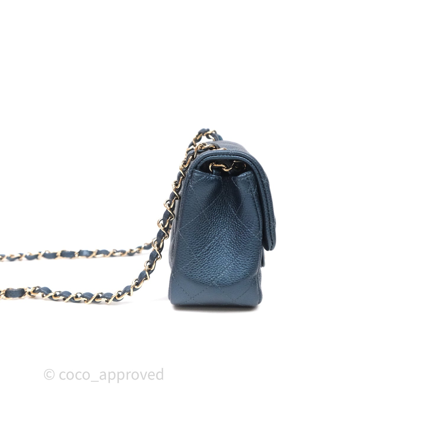 Chanel Quilted Mini Square Iridescent Navy Caviar Gold Hardware