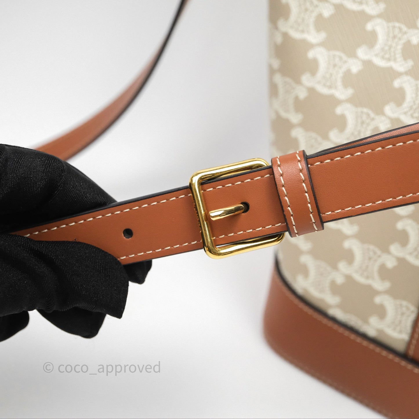 Celine Small Bucket Triomphe Canvas Grege Calfskin