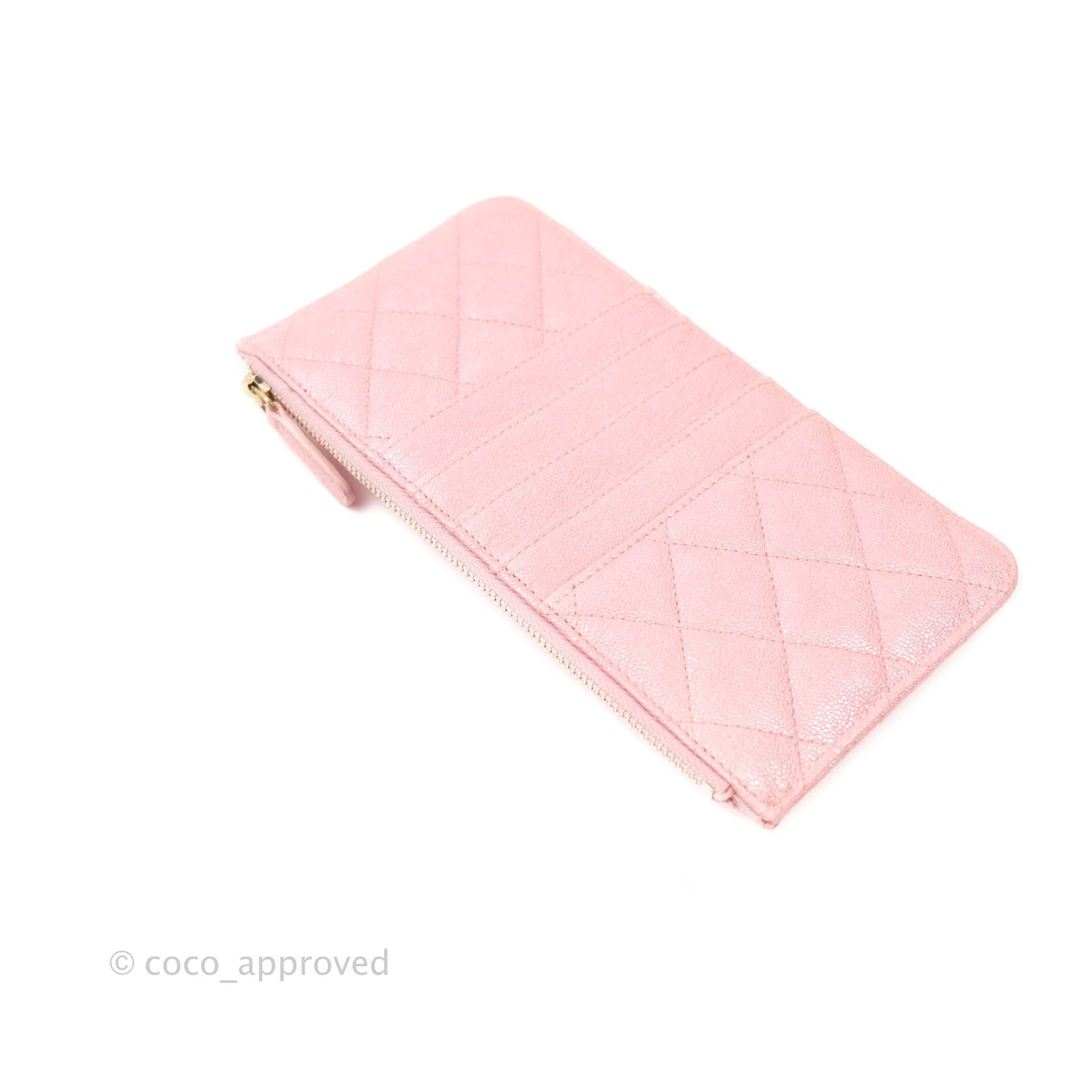 Chanel Classic Flat Iridescent Pink Caviar Wallet Pouch Gold Hardware 19S