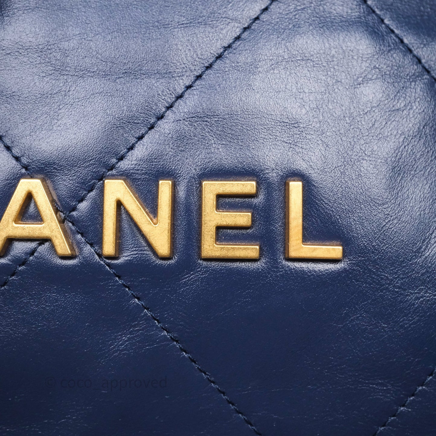 Chanel 22 Small Blue Shiny Calfskin Aged Gold Hardware