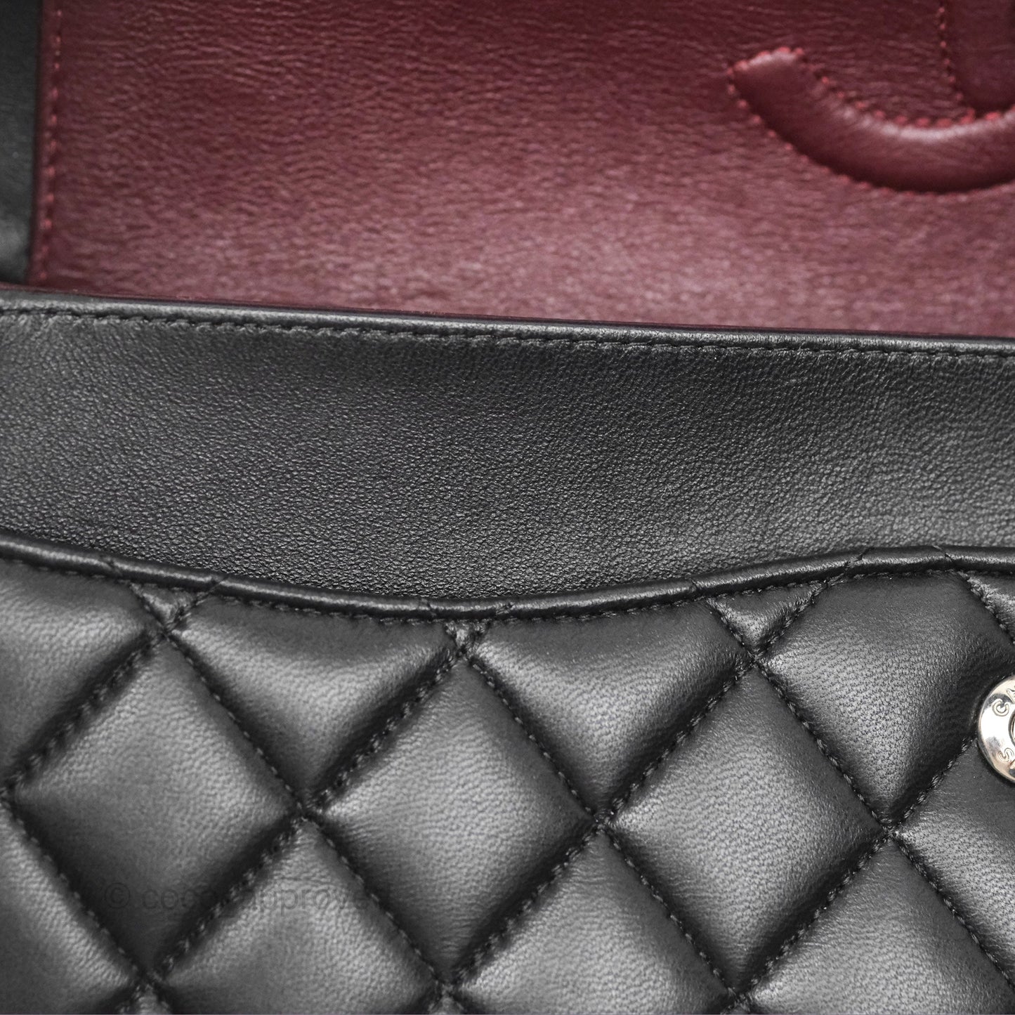 Chanel Classic M/L Medium Flap Quilted Black Lambskin Silver Hardware