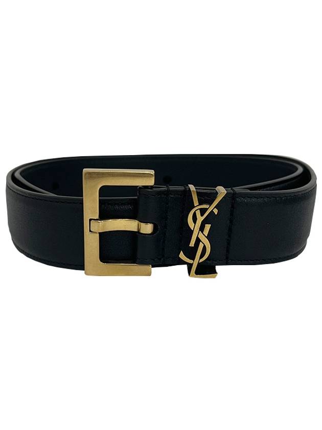 Luxury Saint Laurent Monogram Buckle Leather Belt Black