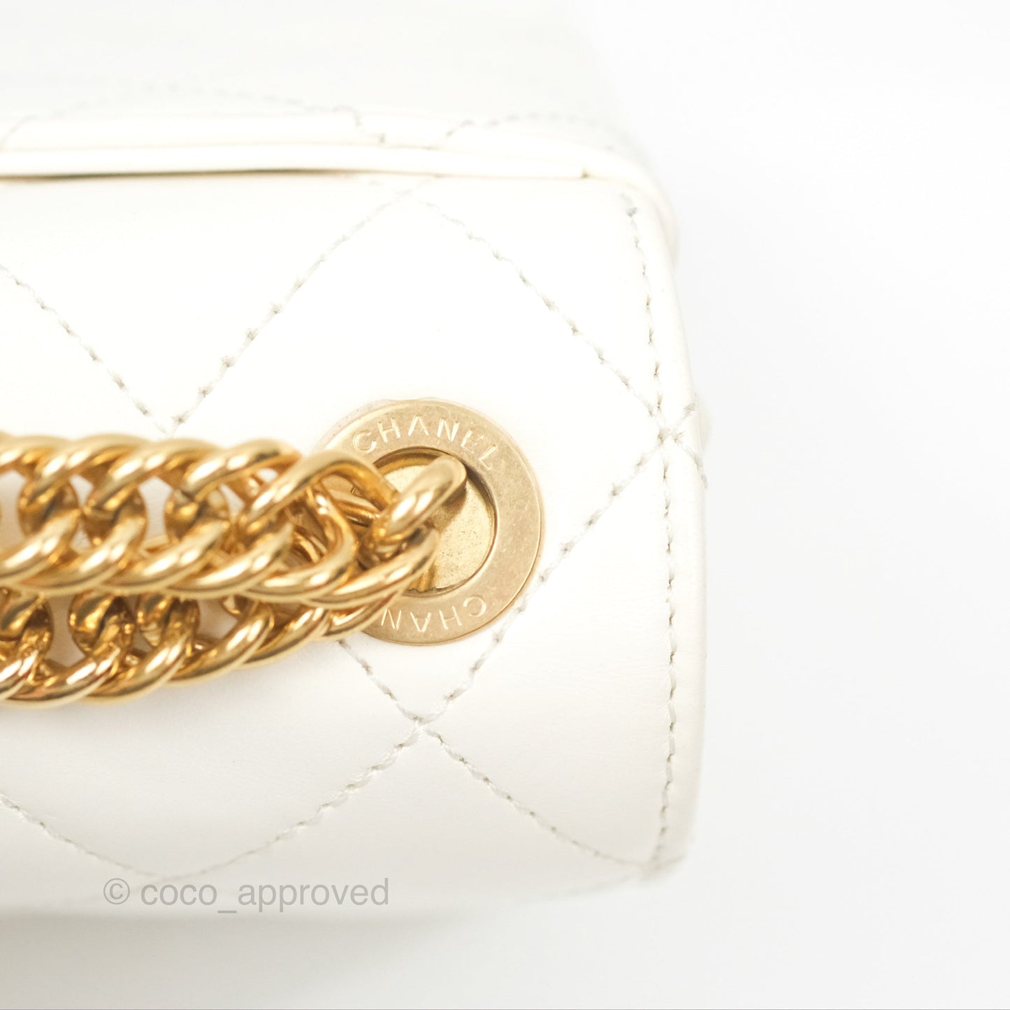 Chanel Mini Flap Bag with Enamel Charm Chain White Lambskin Gold Hardware