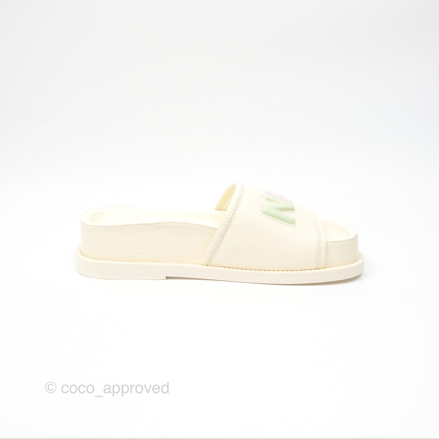 Chanel Multi-color Cha-Nel Logo Ivory Lambskin Slippers