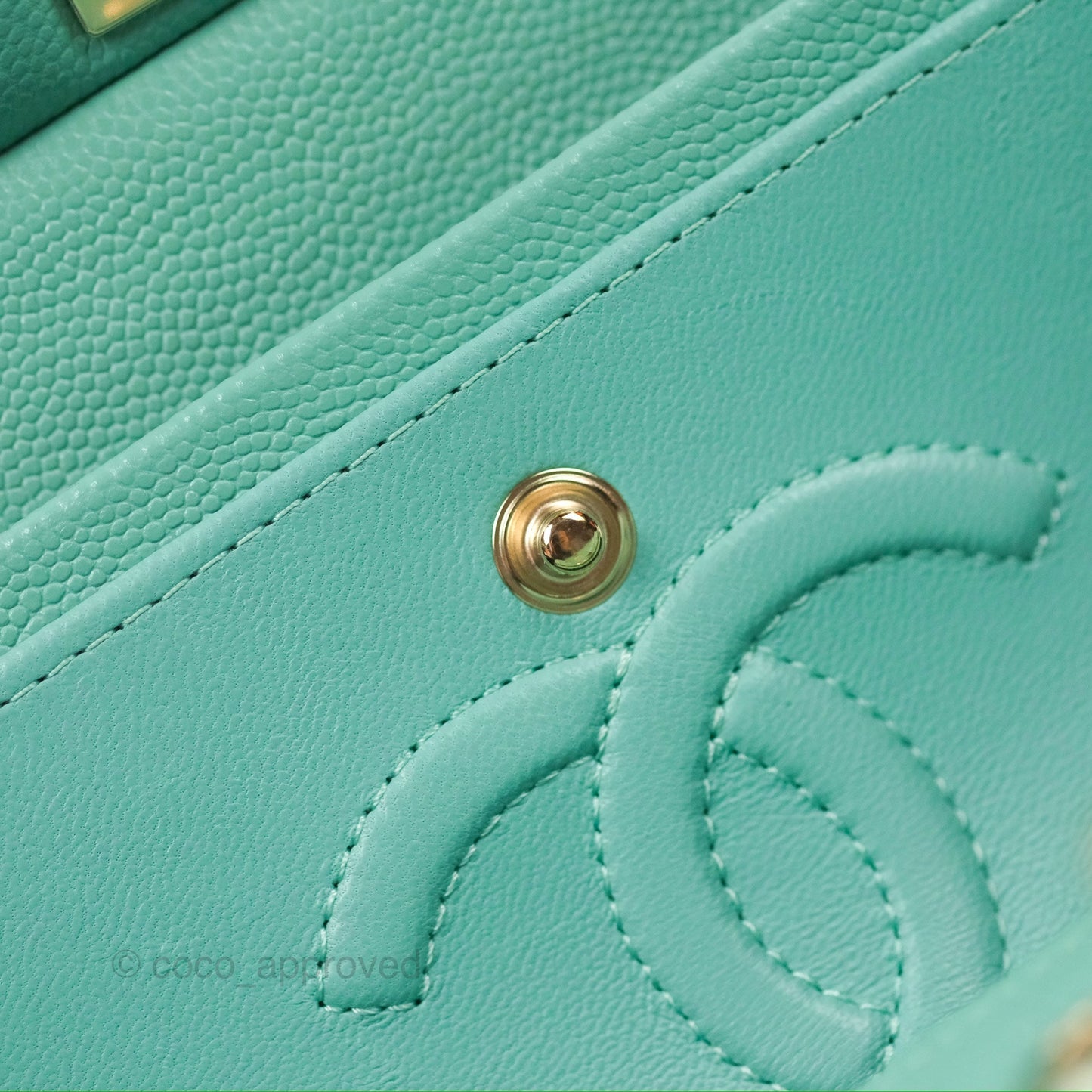 Chanel Small Classic Quilted Flap Tiffany Green Caviar Gold Hardware