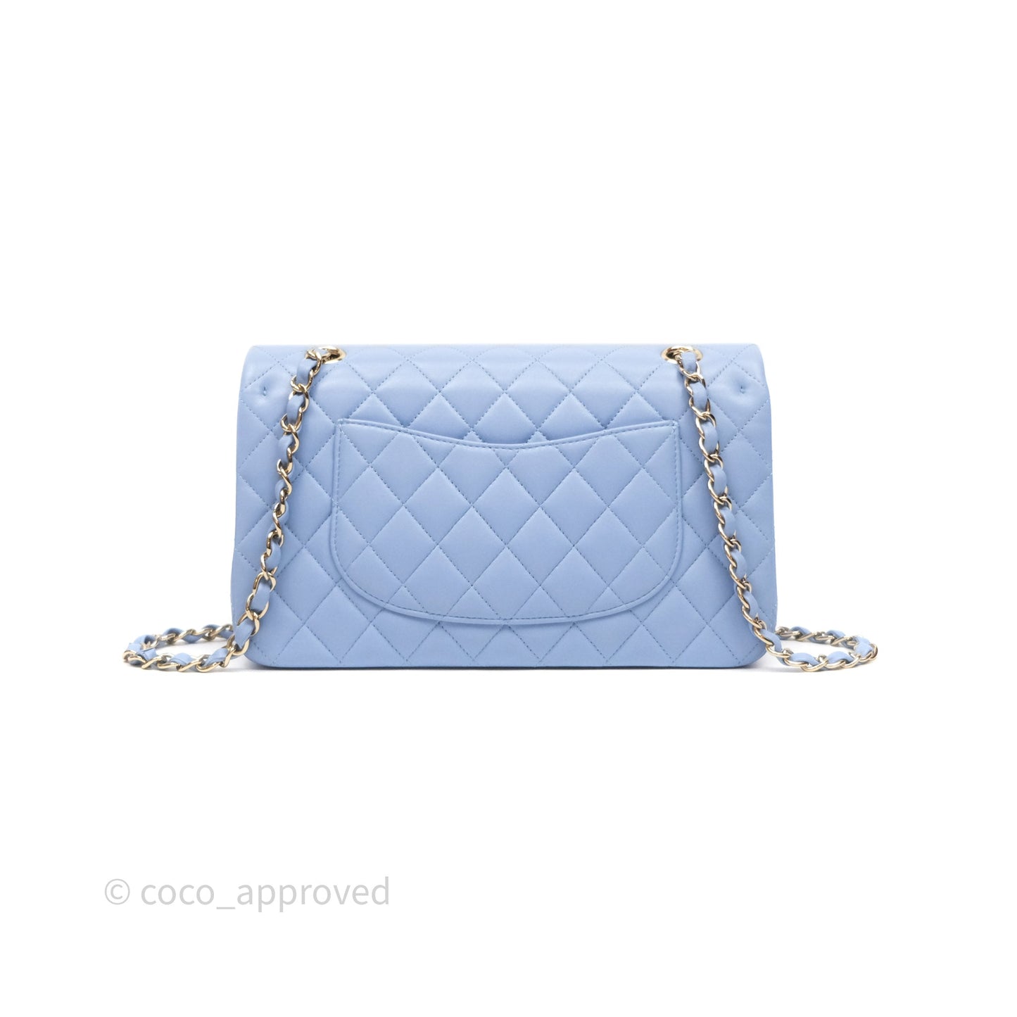 Chanel Classic M/L Medium Flap Quilted Sky Blue Lambskin Gold Hardware