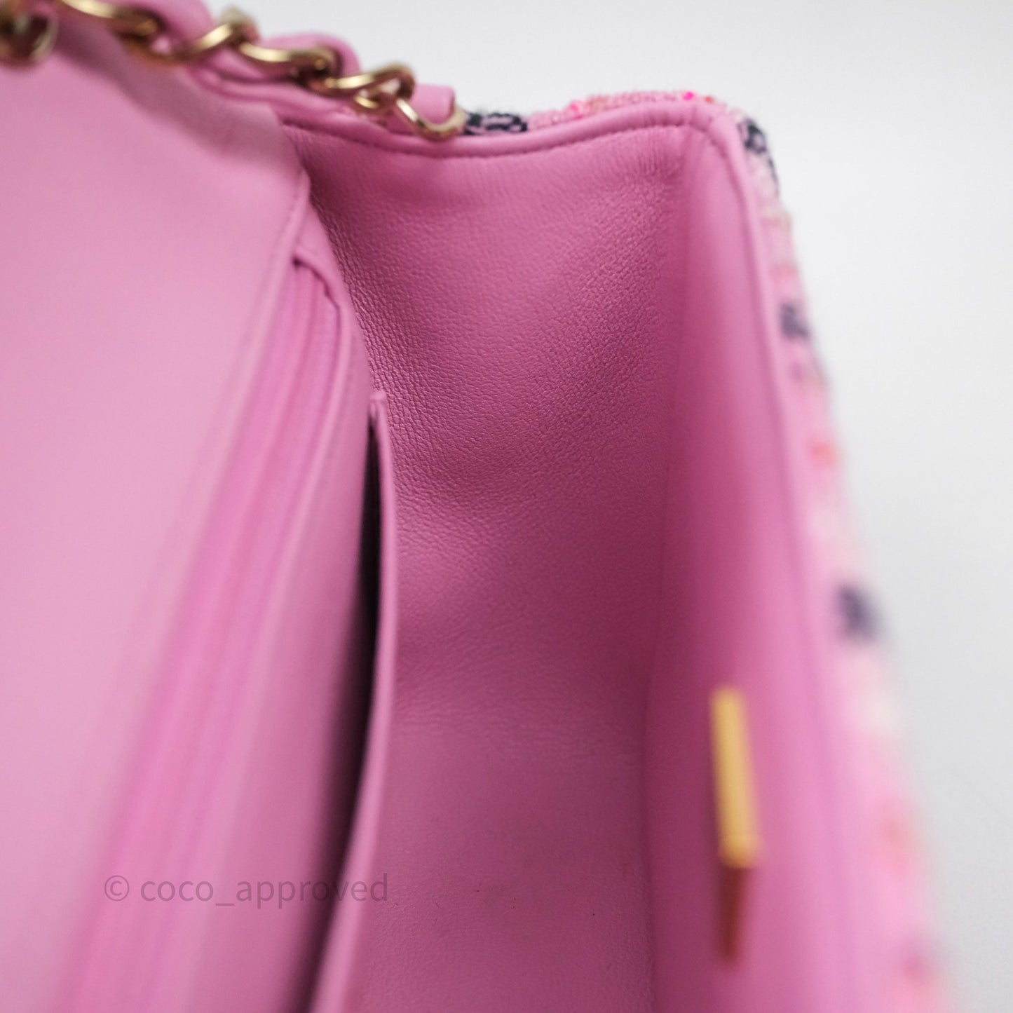 Chanel Quilted Mini Rectangular Flap Pink Tweed Gold Hardware