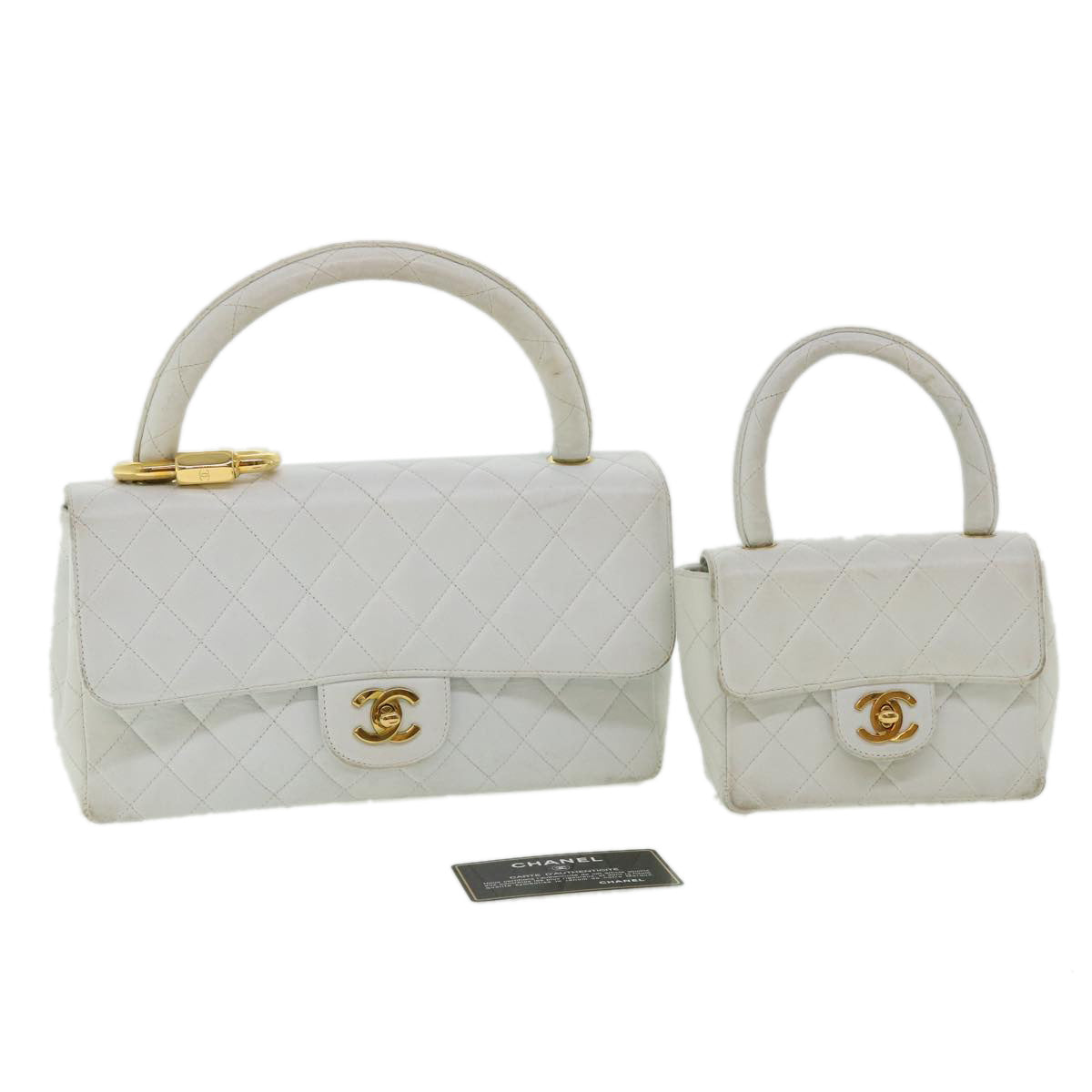 Luxury Chanel Matelasse Pair Shoulder Bag Lamb Skin White CC  32416A