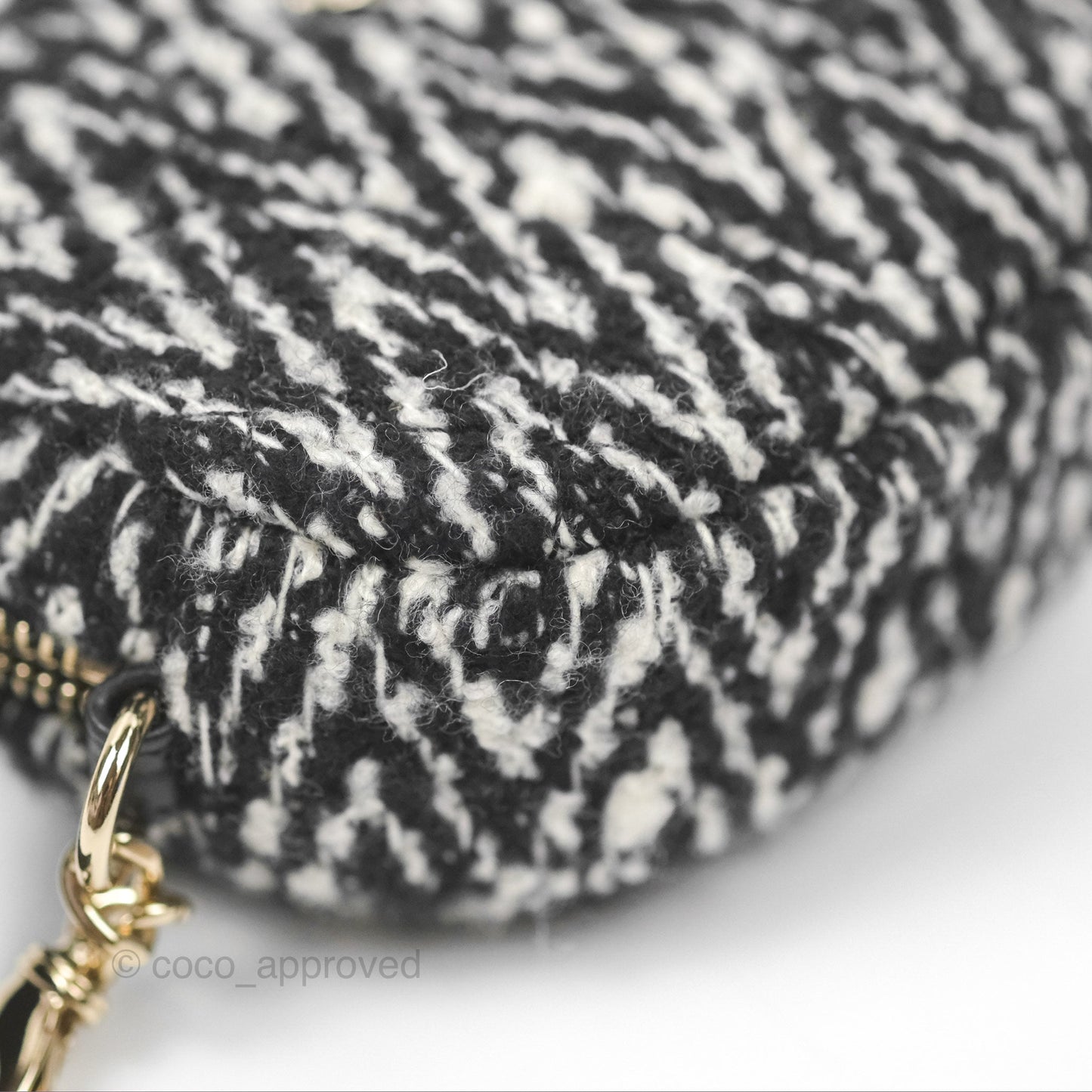 Chanel Shearling CC Round Clutch with Chain & Coin Purse Black & White Houndstooth Tweed