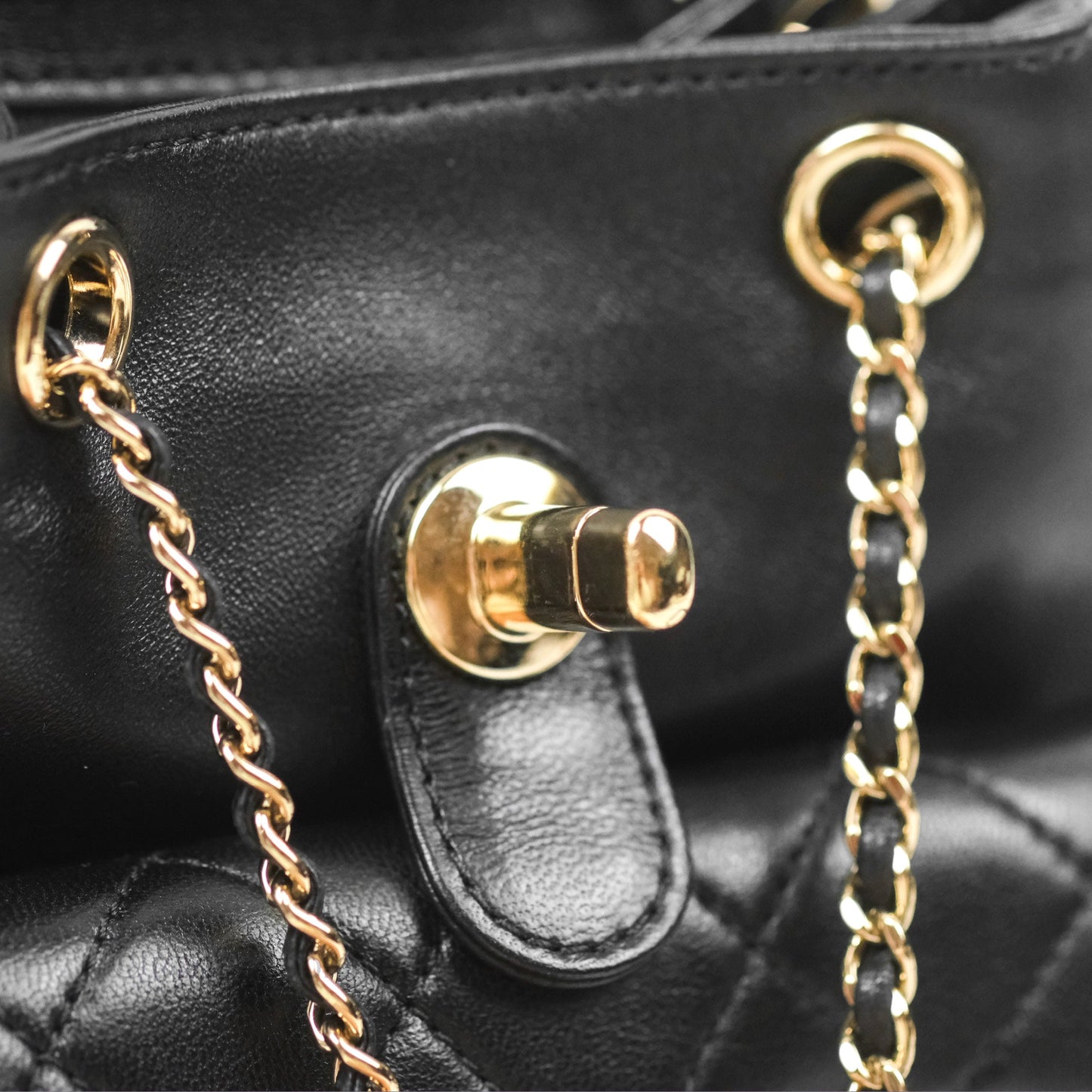 Chanel Quilted Small Duma Drawstring Backpack Black Calfskin Gold Hardware