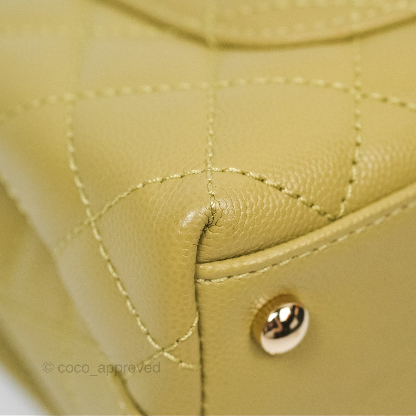 Chanel Quilted Mini Coco Handle Caviar Olive Green Gold Hardware