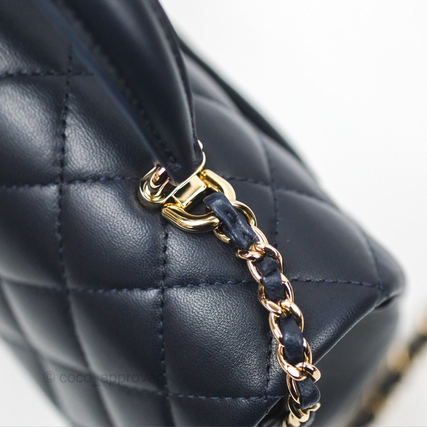 Chanel Top Handle Mini Rectangular Flap Bag Navy Lambskin Gold Hardware