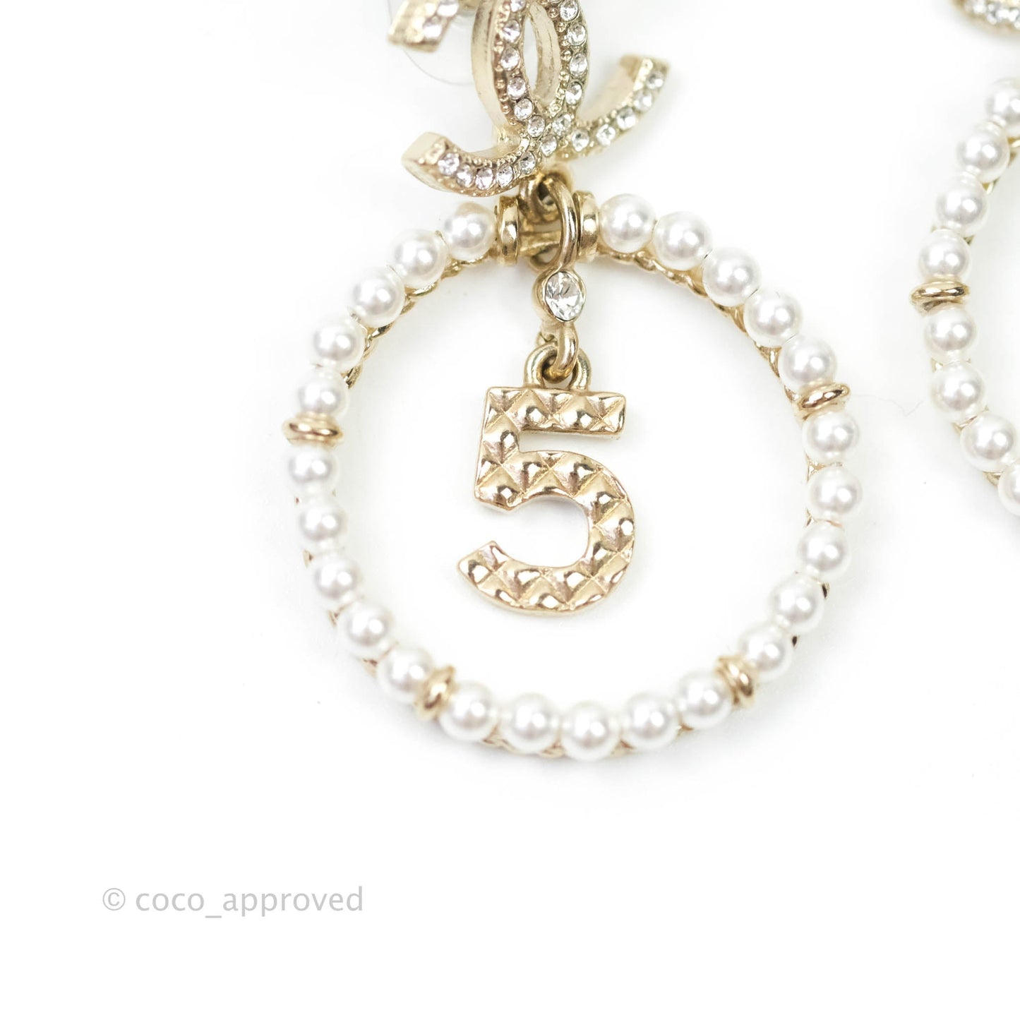 Chanel CC Crystal Pearl Ring No 5 Drop Earrings