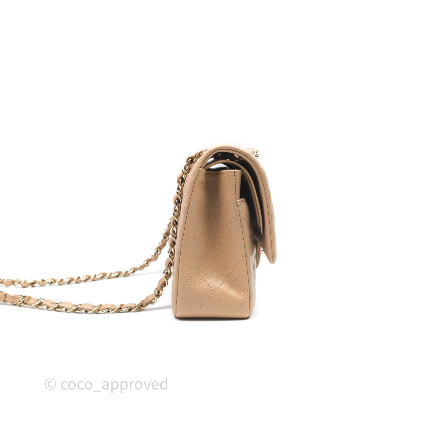 Chanel Classic M/L Medium Double Flap Dark Beige Caviar Gold Hardware 19B
