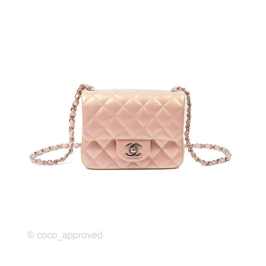Chanel Mini Square Quilted Iridescent Pink Silver Hardware