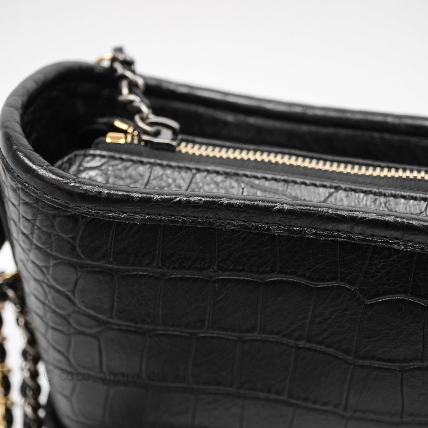Chanel Crocodile Embossed Calfskin Small Gabrielle Cocodile Hobo Black