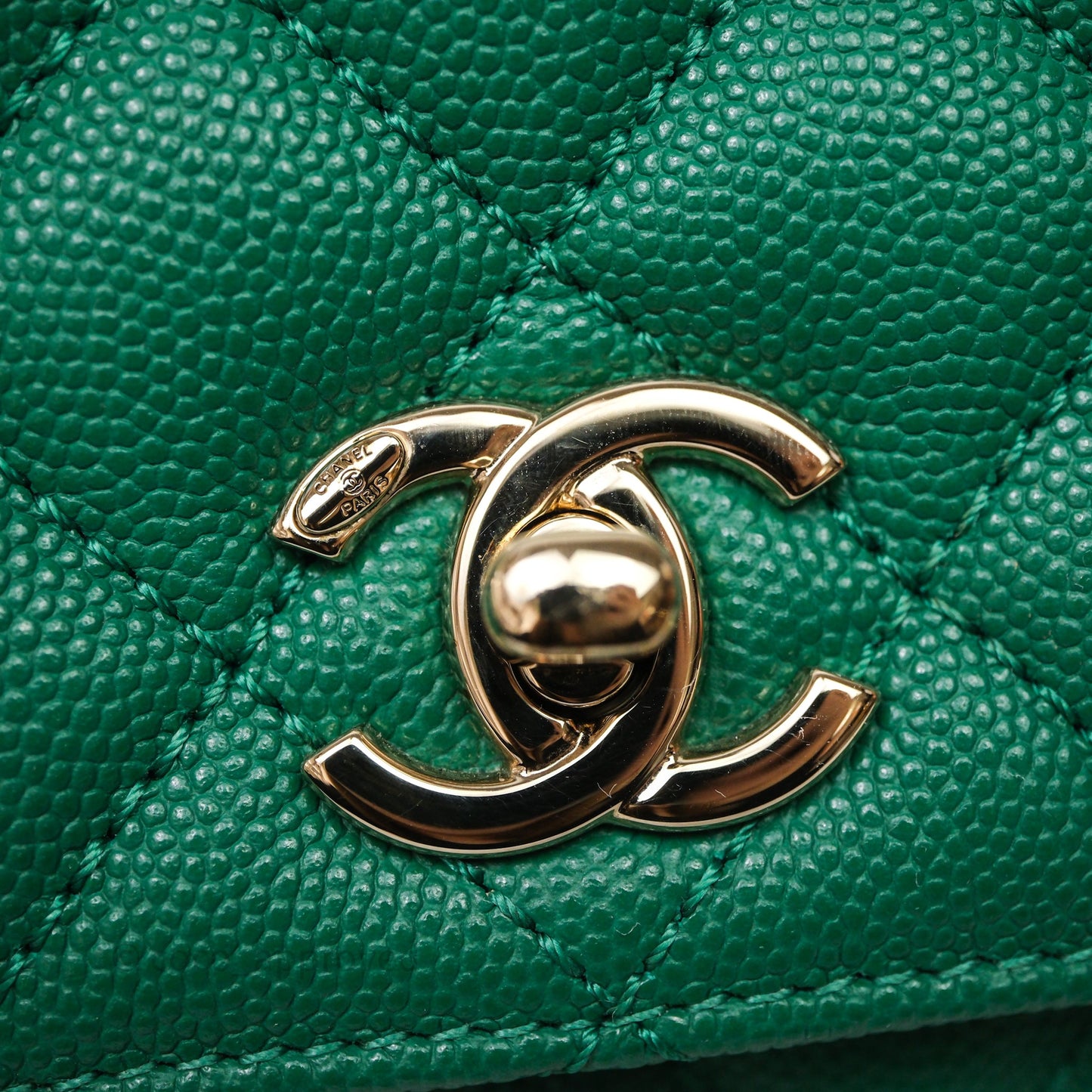 Chanel Mini Coco Handle Quilted Green Caviar Gold Hardware