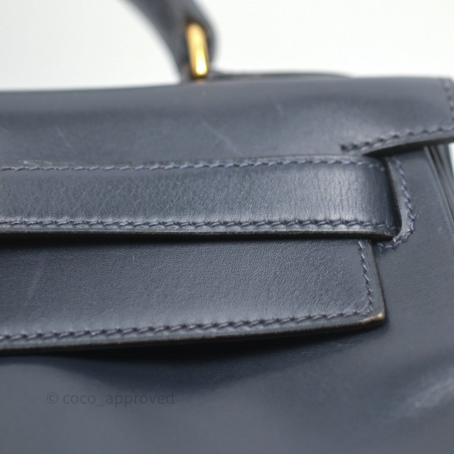 Hermès Vintage Kelly 28 Retourn Navy Box Leather Gold Hardware