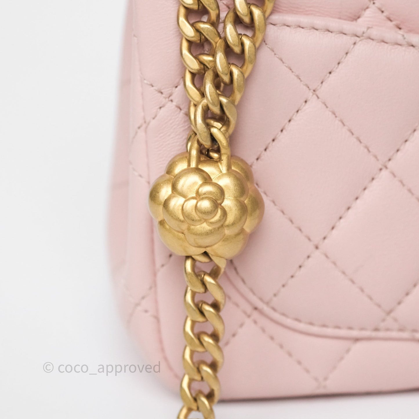 Chanel Quilted Mini Square Flap with Camellia Adjustable Chain Pink Clair Lambskin