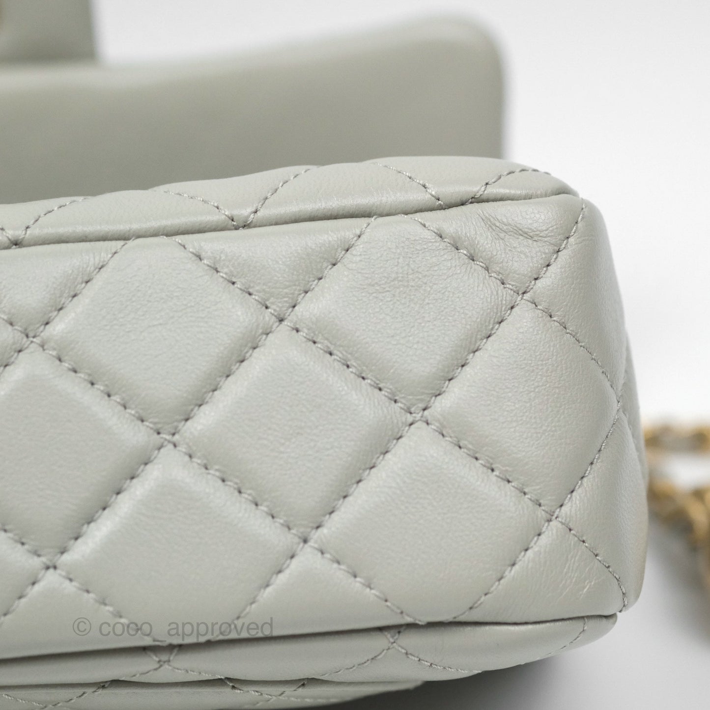 Chanel Mini Rectangular Pearl Crush Grey Lambskin Aged Gold Hardware
