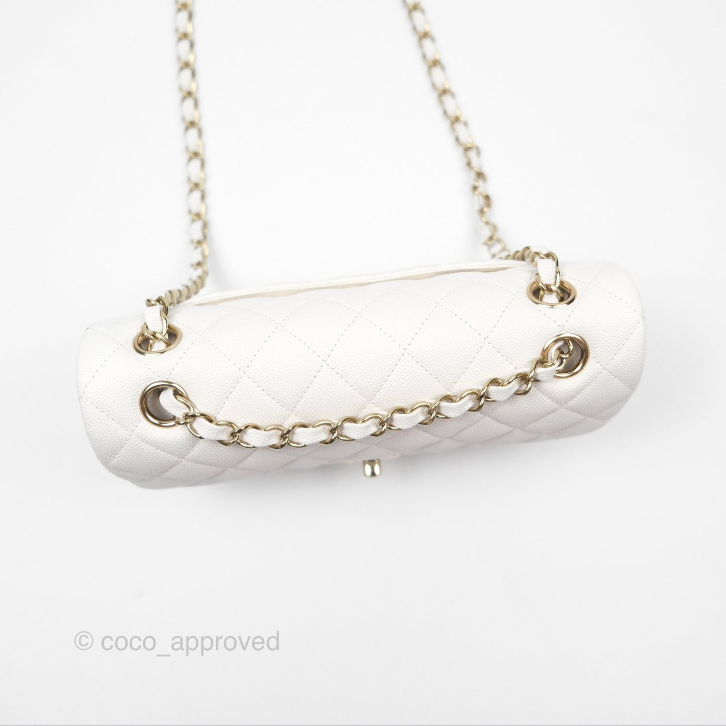 Chanel Small Classic Quilted Flap White Caviar Gold Hardware