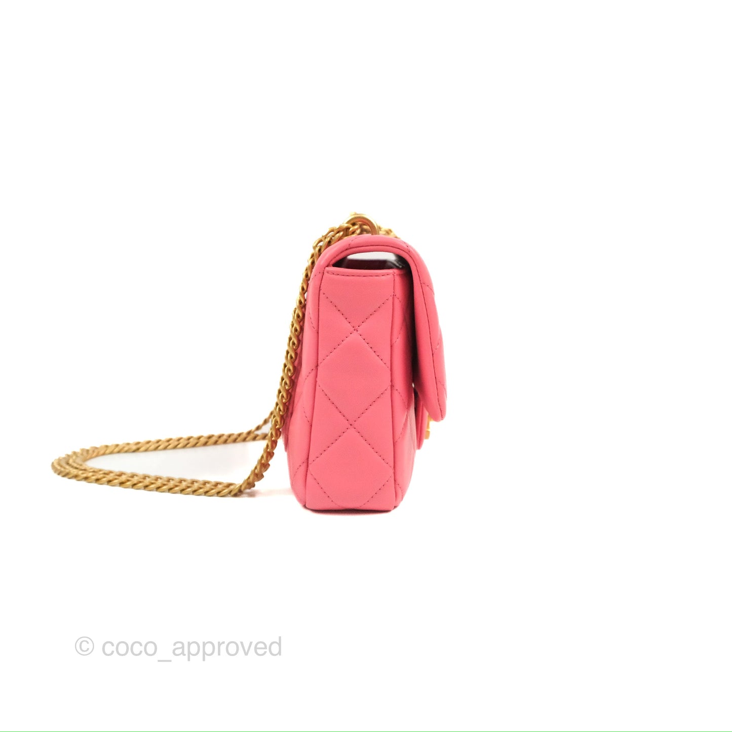 Chanel Quilted Pending CC Enamel Flap Pink Lambskin Aged Gold Hardware 22P