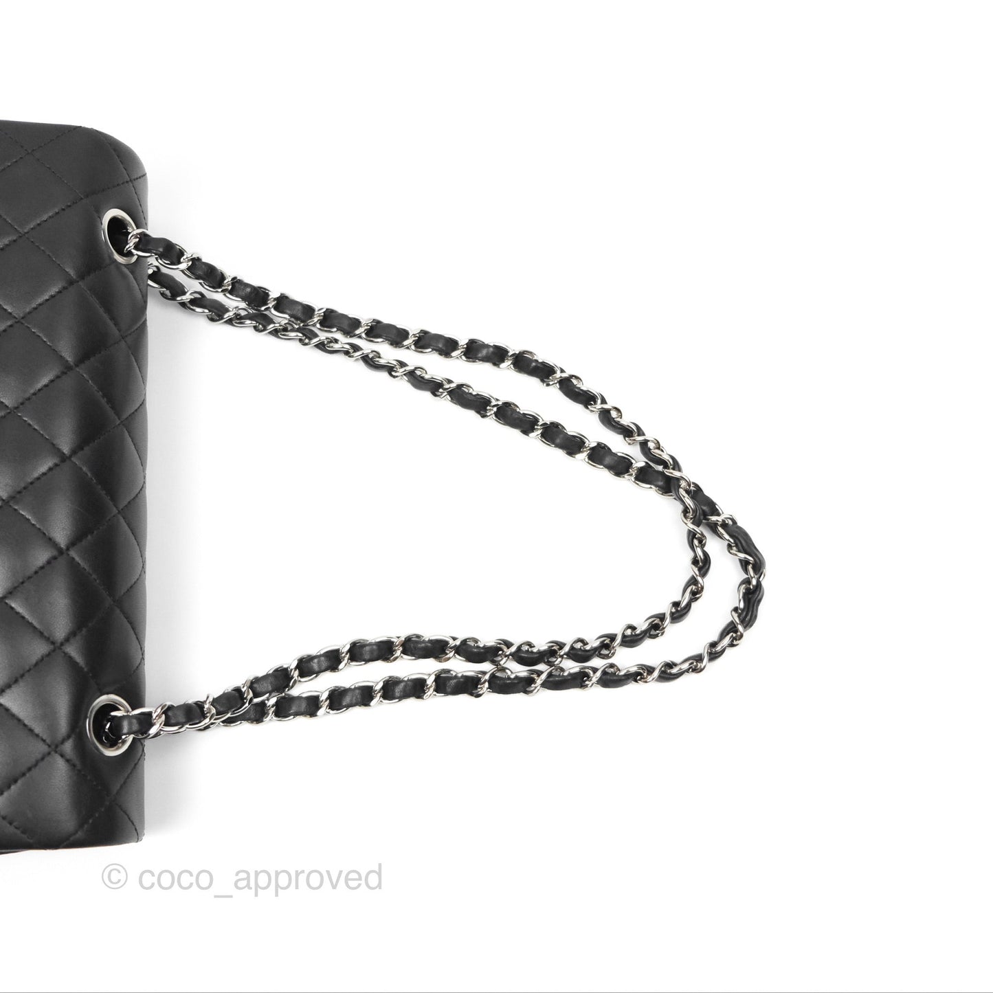 Chanel Classic M/L Medium Flap Quilted Black Lambskin Silver Hardware