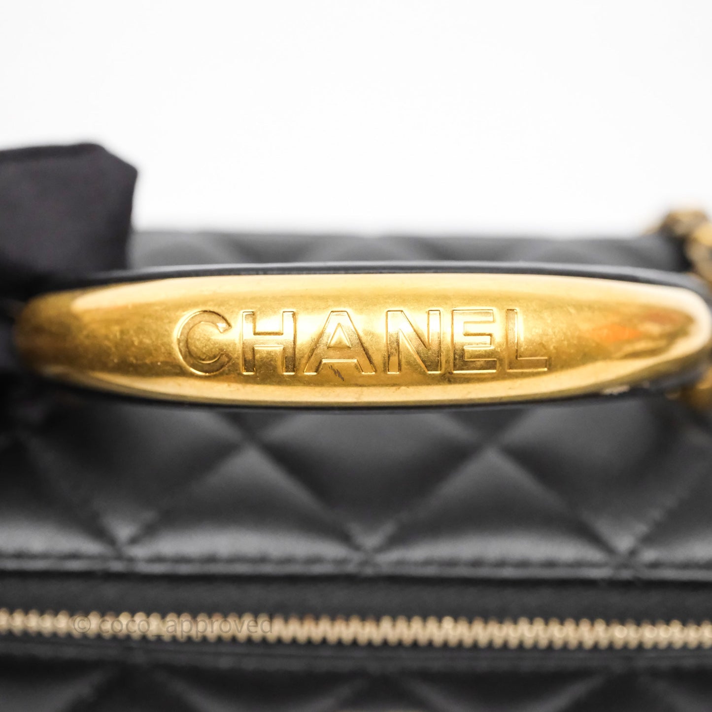 Chanel Vanity Rectangular Metal Top Handle Black Lambskin Aged Gold Hardware