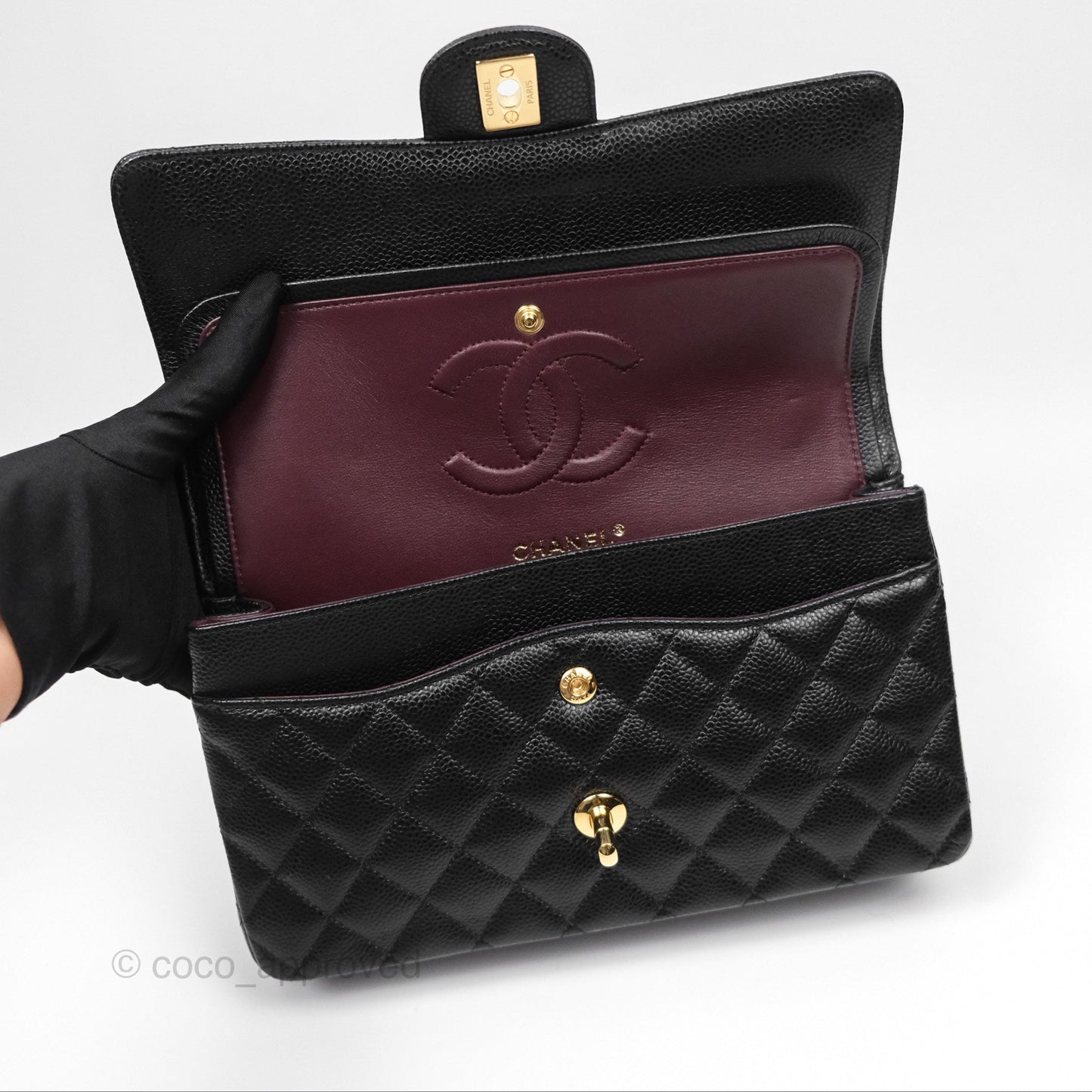 Chanel Classic M/L Medium Flap Quilted Black Caviar Gold Hardware
