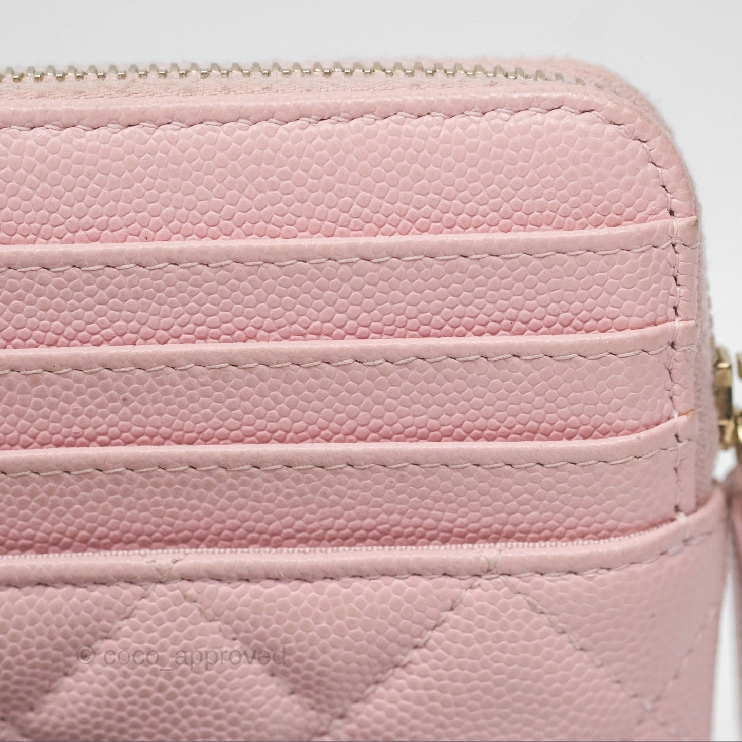 Chanel Quilted Classic Zip Card Holder Wallet Pink Caviar Gold Hardware