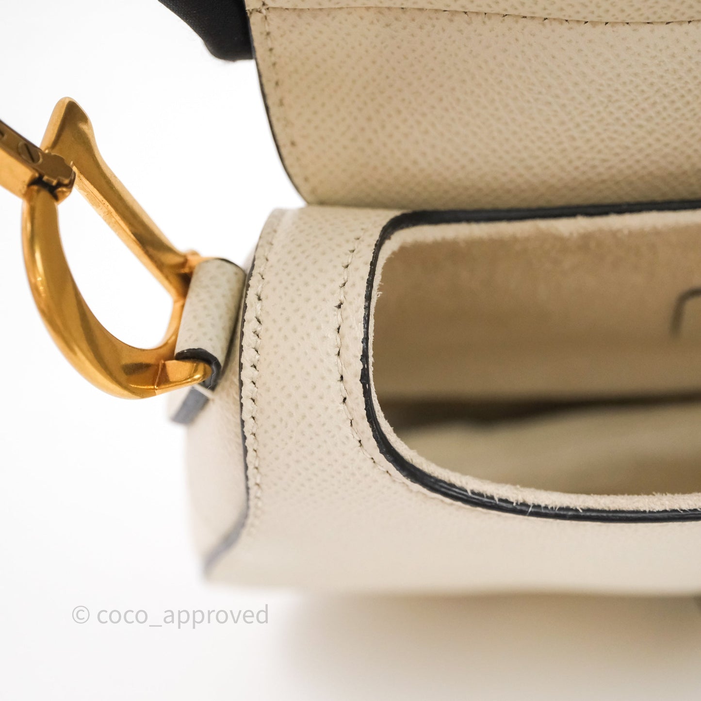 Christian Dior Mini Saddle Bag White Grained Calfskin Gold Hardware