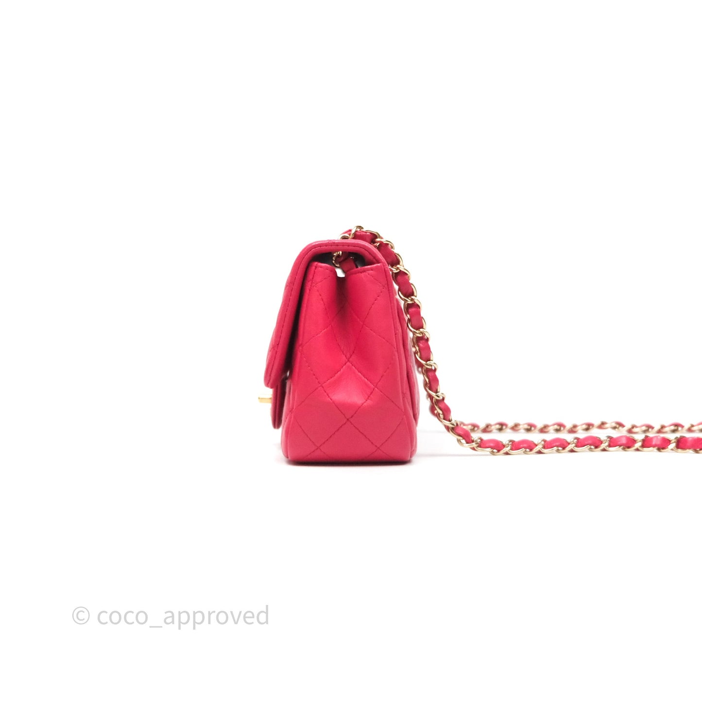 Chanel Mini Square Flap Quilted Dark Pink Lambskin Gold Hardware