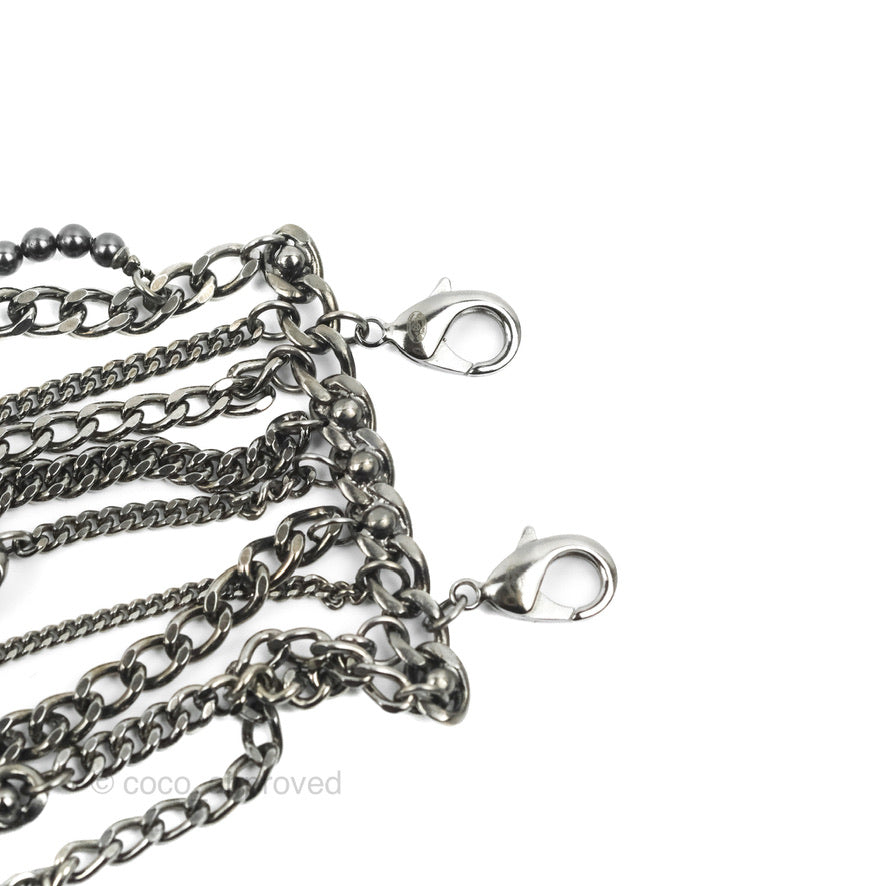 Chanel CC Pearl Bead Multi Strand Bracelet Gun Metal 15P