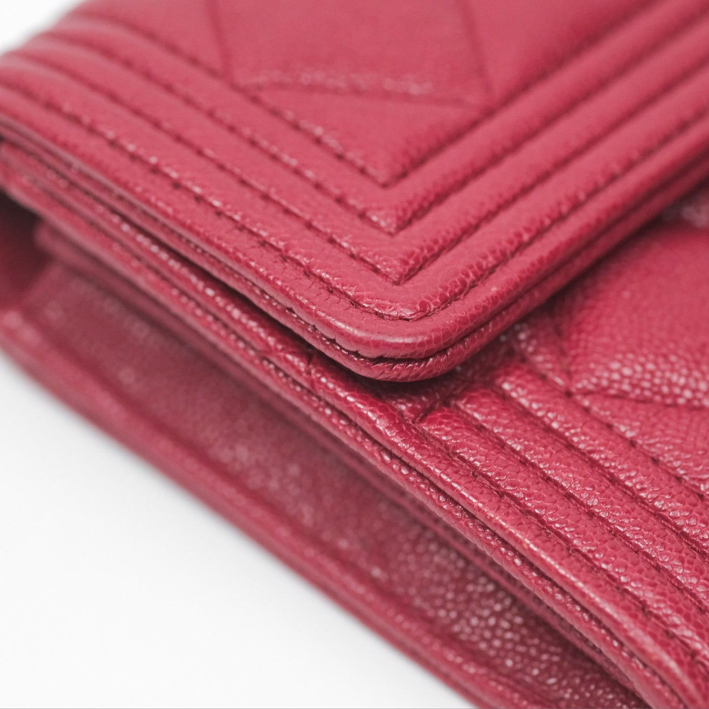 Chanel Quilted Boy Flap Long Wallet Dark Red Caviar Aged Gold Hardware