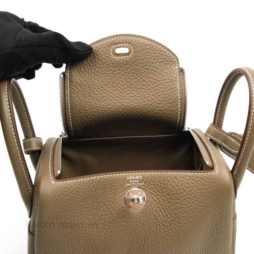 Hermès Mini Lindy 20 Etoupe Clemence Silver Hardware