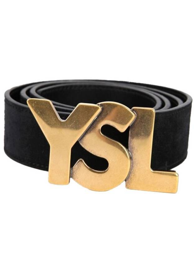 Luxury Saint Laurent YSL Gold Hardware Leather Belt Black