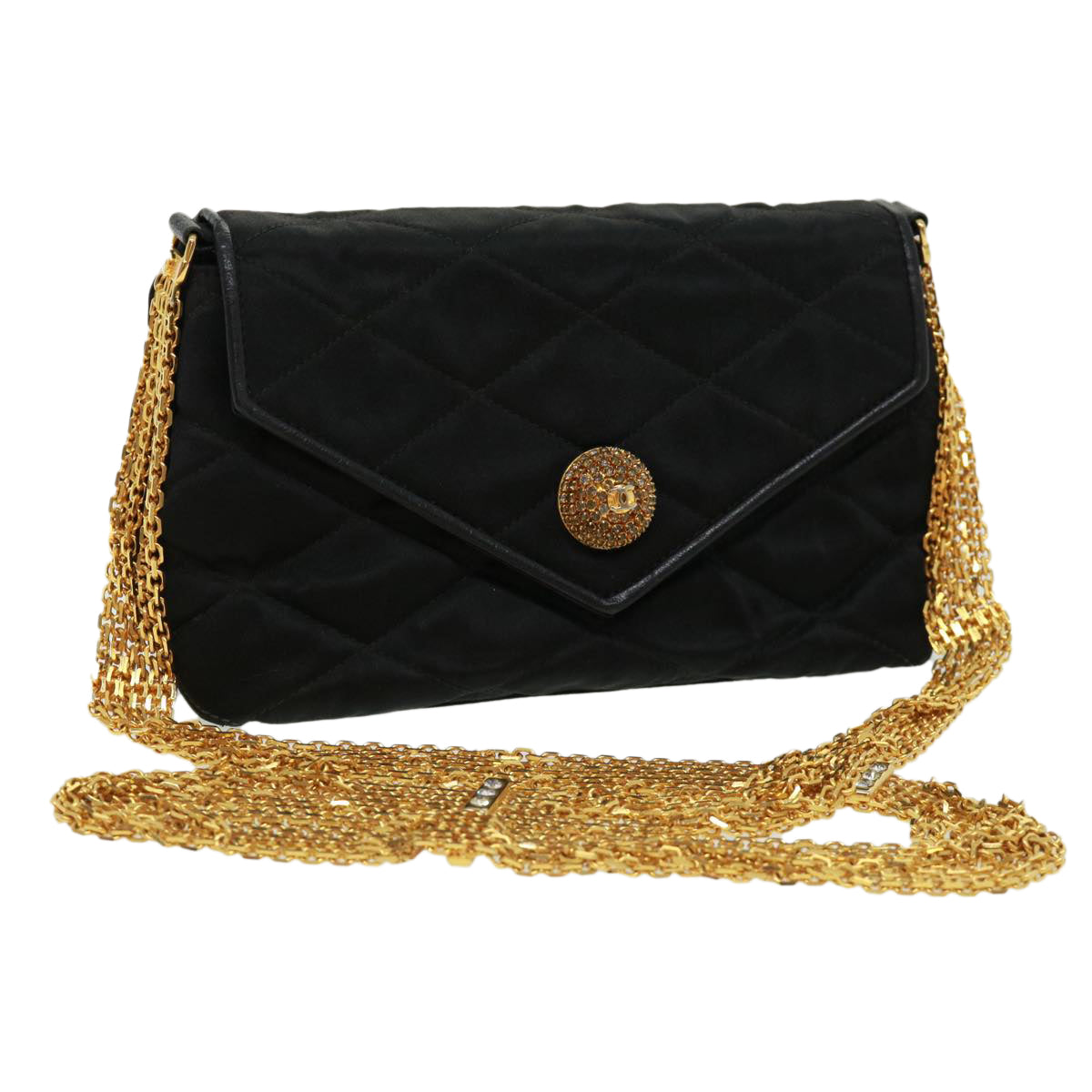 Luxury Chanel Matelasse Chain stone Shoulder Bag Black CC  32695A