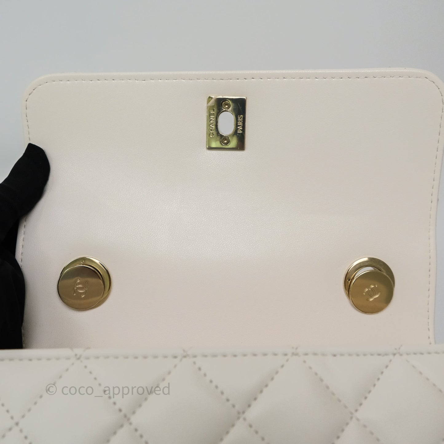 Chanel Mini Trendy CC Handle Bag Lacquered Logo White Lambskin