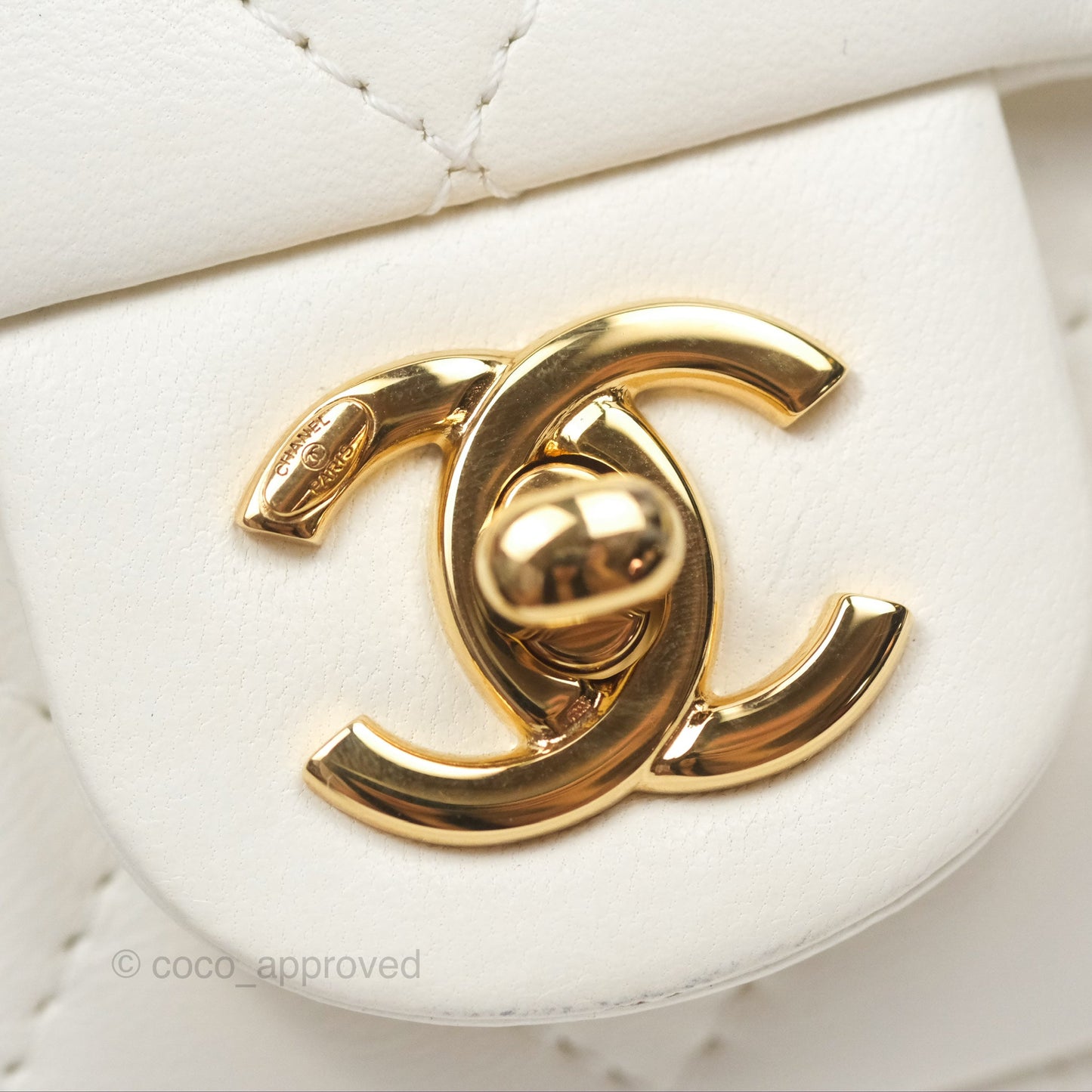 Chanel Top Handle Mini Flap Ivory White Lambskin Gold Hardware