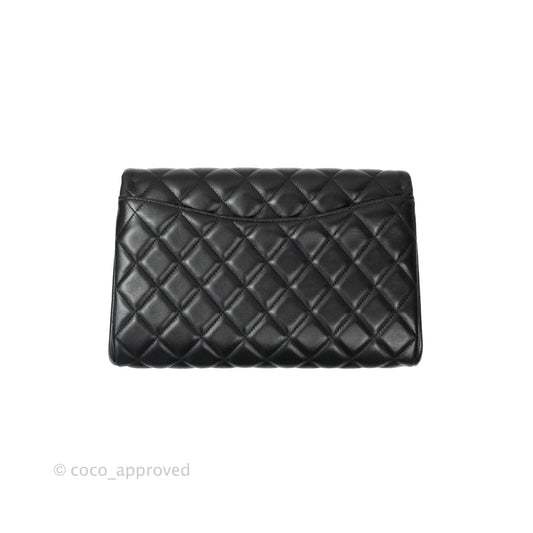 Chanel Quilted Clutch with Chain Lambskin Black Silver Hardware