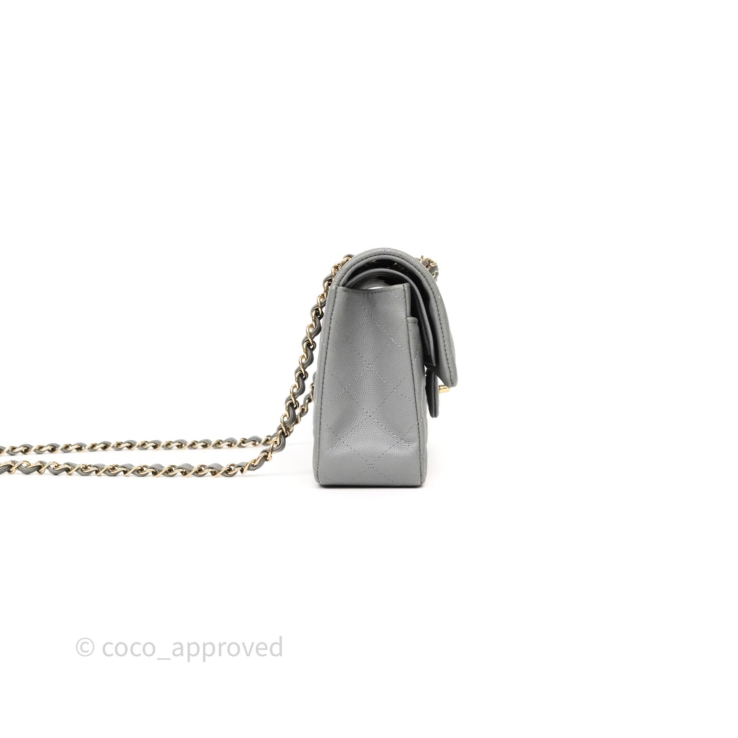 Chanel Small Classic Flap Quilted Grey Caviar Gold Hardware