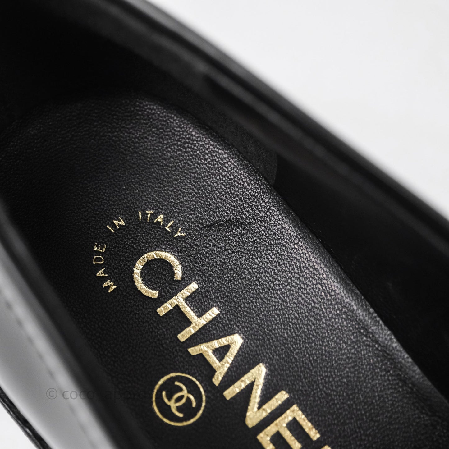 Chanel Shiny Calfskin So Black CC Mocassin Loafers Size 38.5